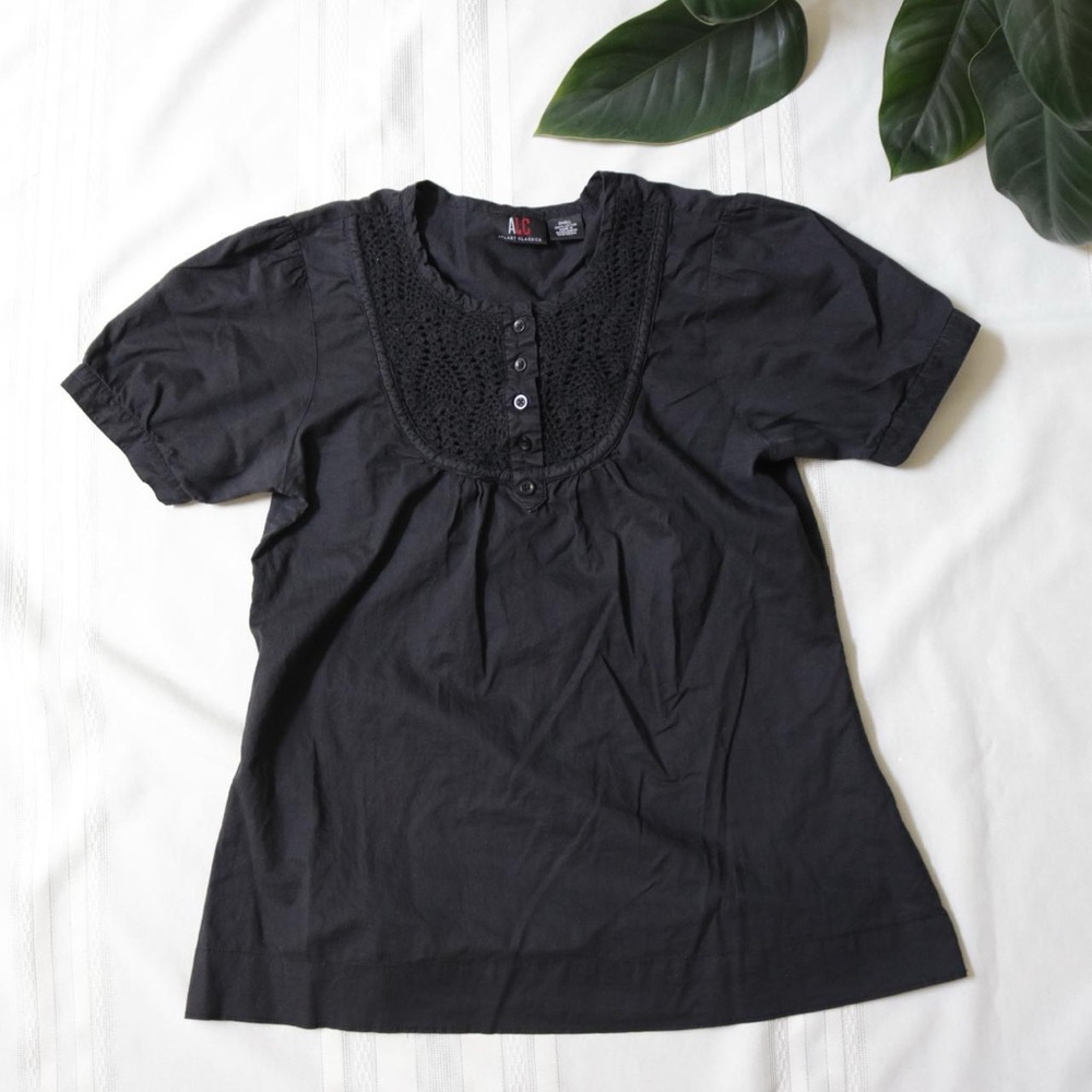 Black bib henley blouse